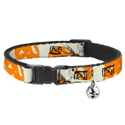 Cat Collar Breakaway with Bell - The Nightmare Before Christmas Jack Pose and Pumpkins Collage Ivory Orange Black Cat Collars Breakaway Side Release Disney