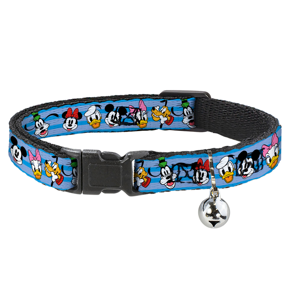 Cat Collar Breakaway with Bell - Disney The Sensational Six Smiling Faces Stripe Blues Cat Collars Breakaway Side Release Disney