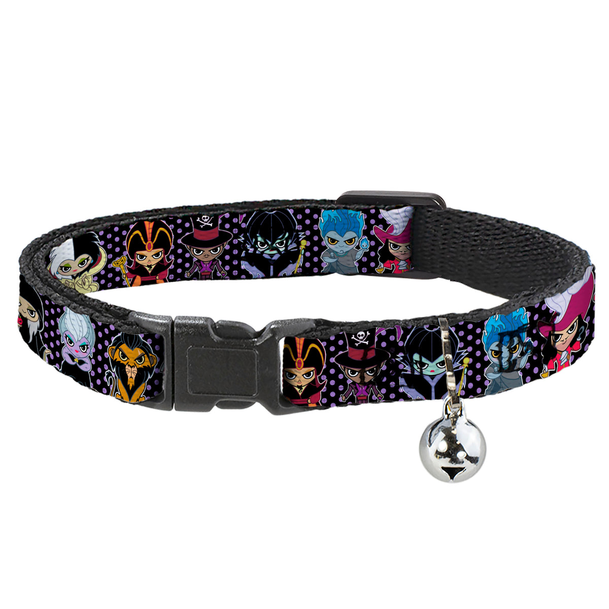 Cat Collar Breakaway with Bell - Disney 11-Sweet Chibi Villain Poses Polka Dot Black Lavender Cat Collars Breakaway Side Release Disney