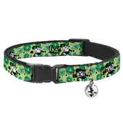 Cat Collar Breakaway with Bell - Mickey Mouse St. Patrick's Day LUCKY ME Leprechaun Pose and Shamrocks Greens Cat Collars Breakaway Side Release Disney