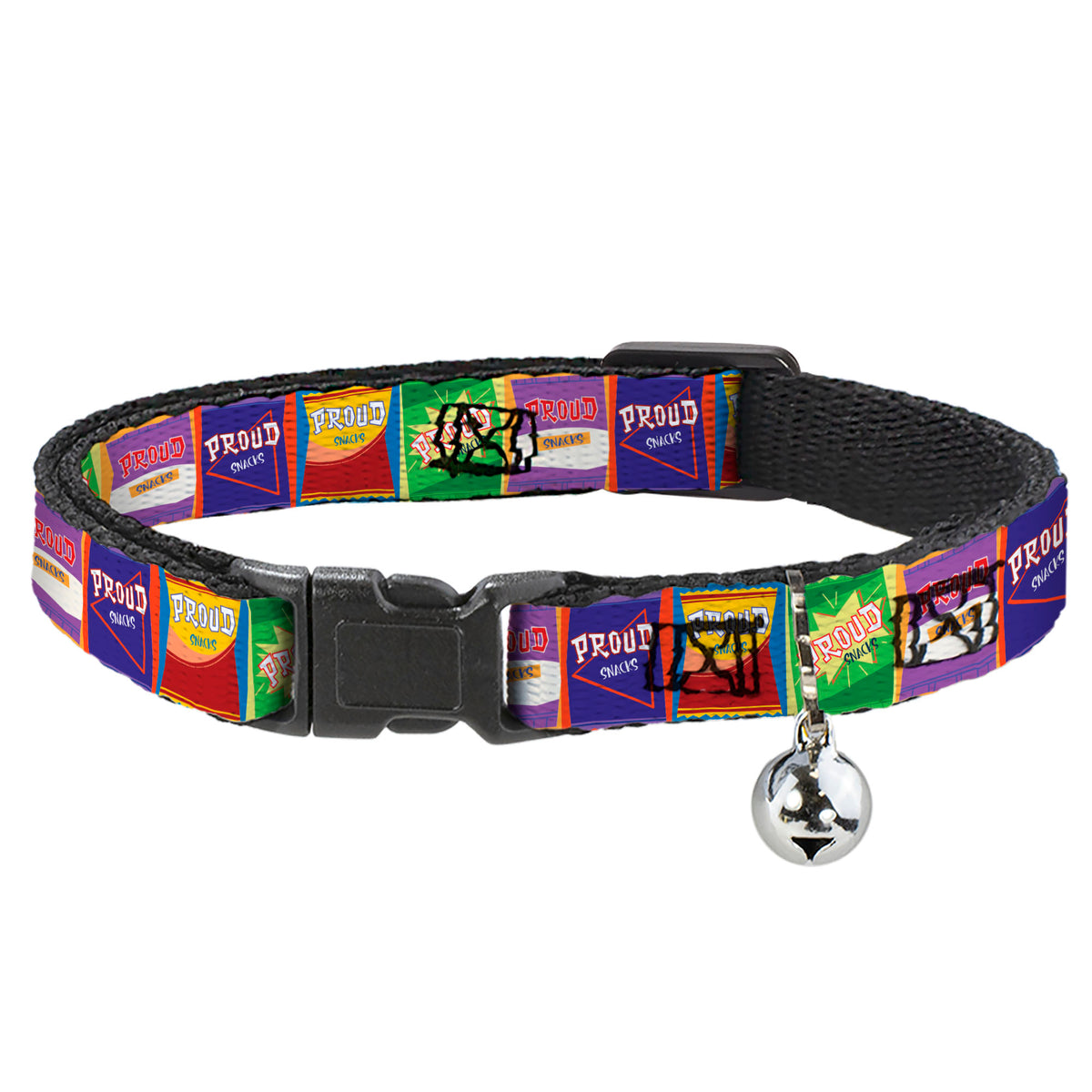 Breakaway Cat Collar with Bell - The Proud Family PROUD SNACKS Logo Blocks Multi Color Cat Collars Breakaway Side Release Disney