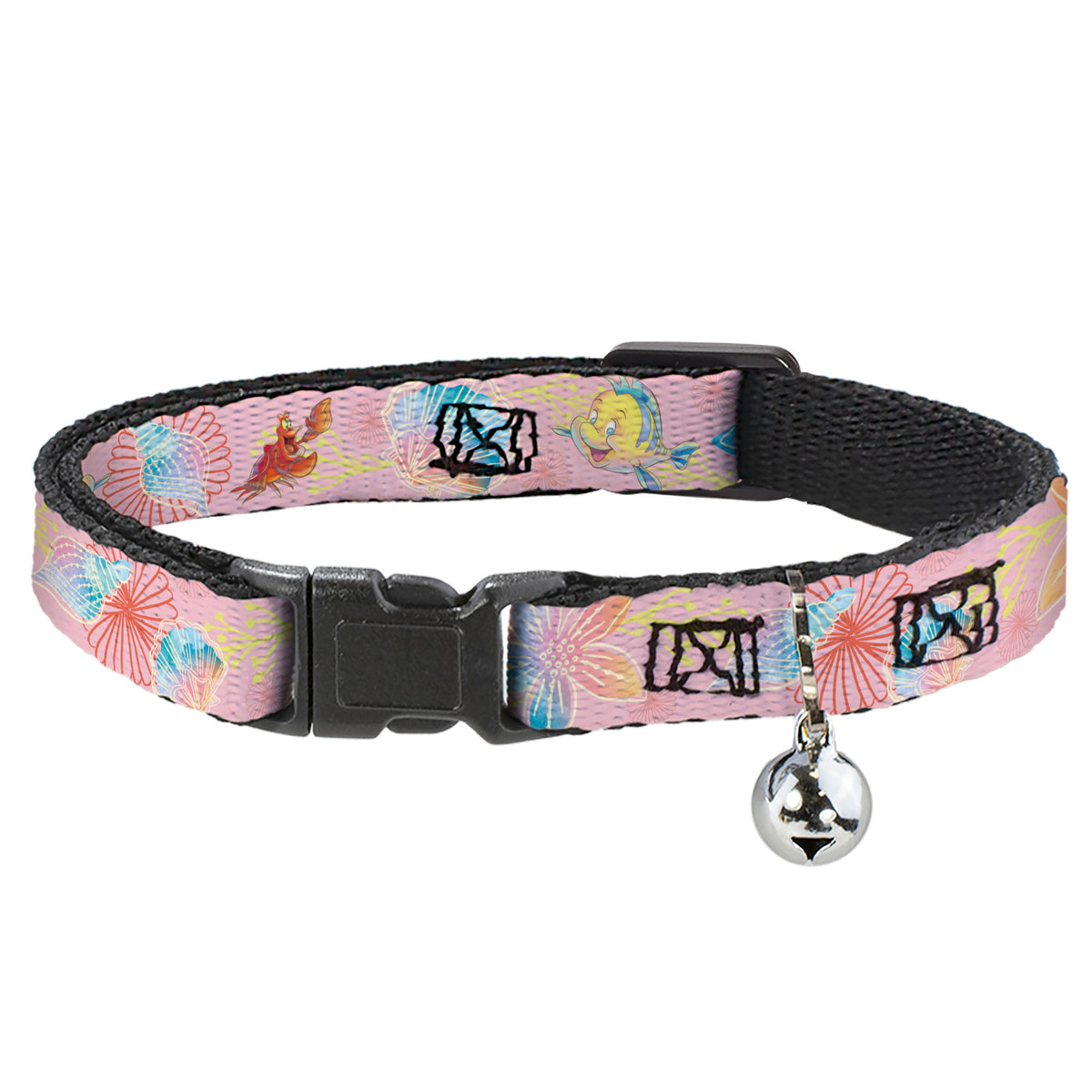 Cat Collar Breakaway with Bell - The Little Mermaid Flounder and Sebastian Under the Sea Pinks Cat Collars Breakaway Side Release Disney