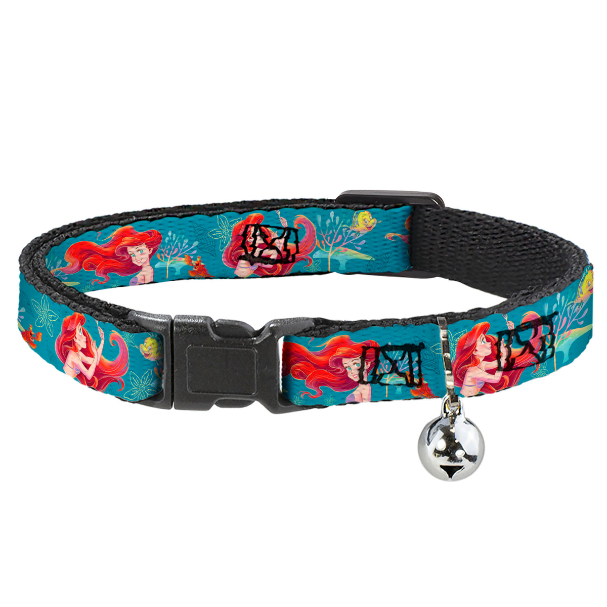 Cat Collar Breakaway with Bell - The Little Mermaid Flounder and Sebastian Under the Sea Greens Cat Collars Breakaway Side Release Disney
