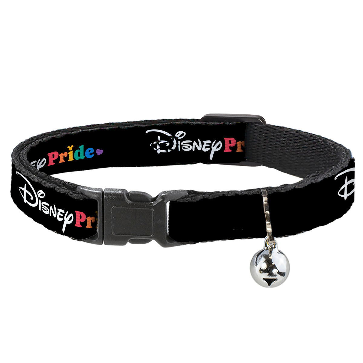 Breakaway Cat Collar with Bell - DISNEY PRIDE Signature Logo Black/White/Rainbow Cat Collars Breakaway Side Release Disney