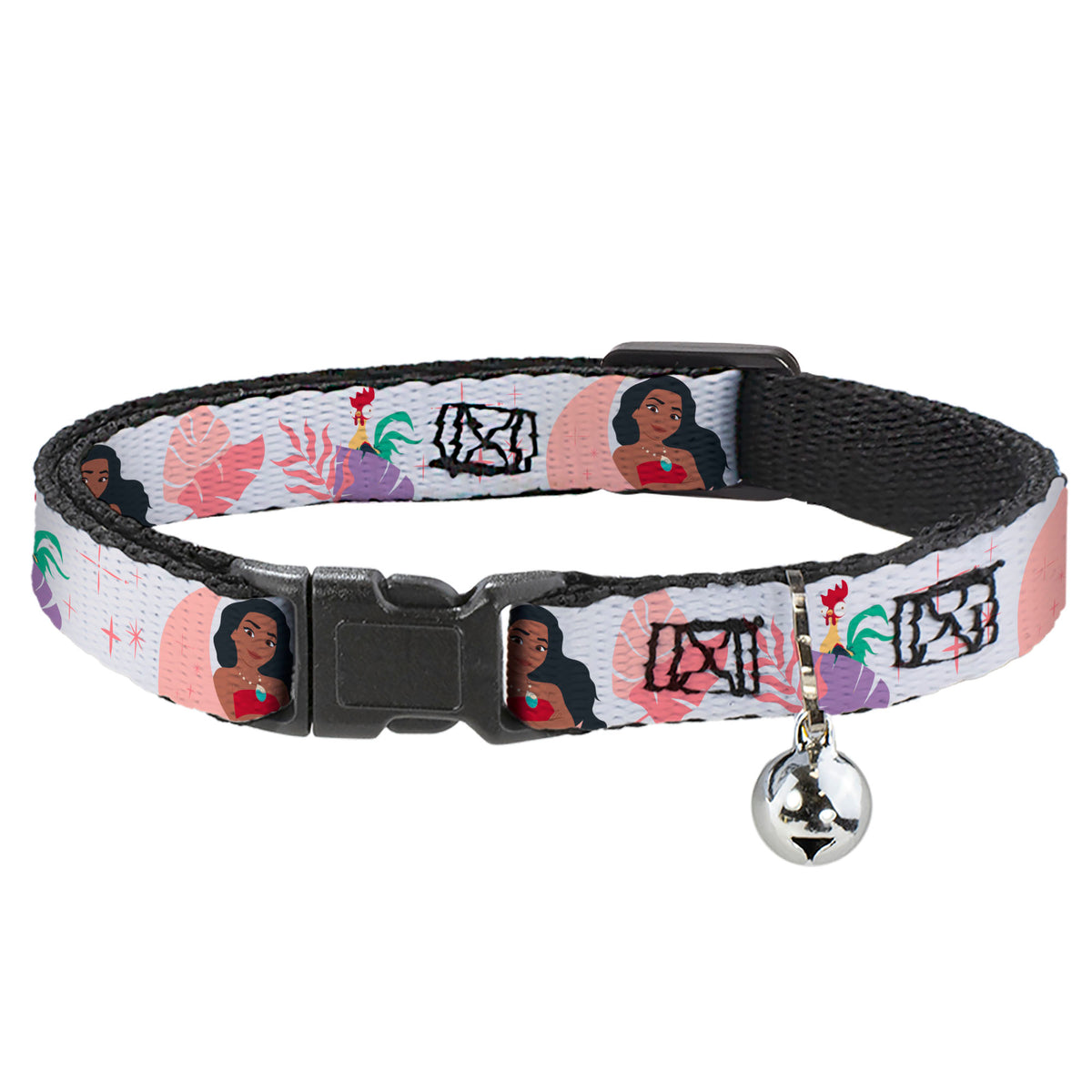 Breakaway Cat Collar with Bell - Moana and Hei Hei Poses with Flowers Beige/Orange Cat Collars Breakaway Side Release Disney