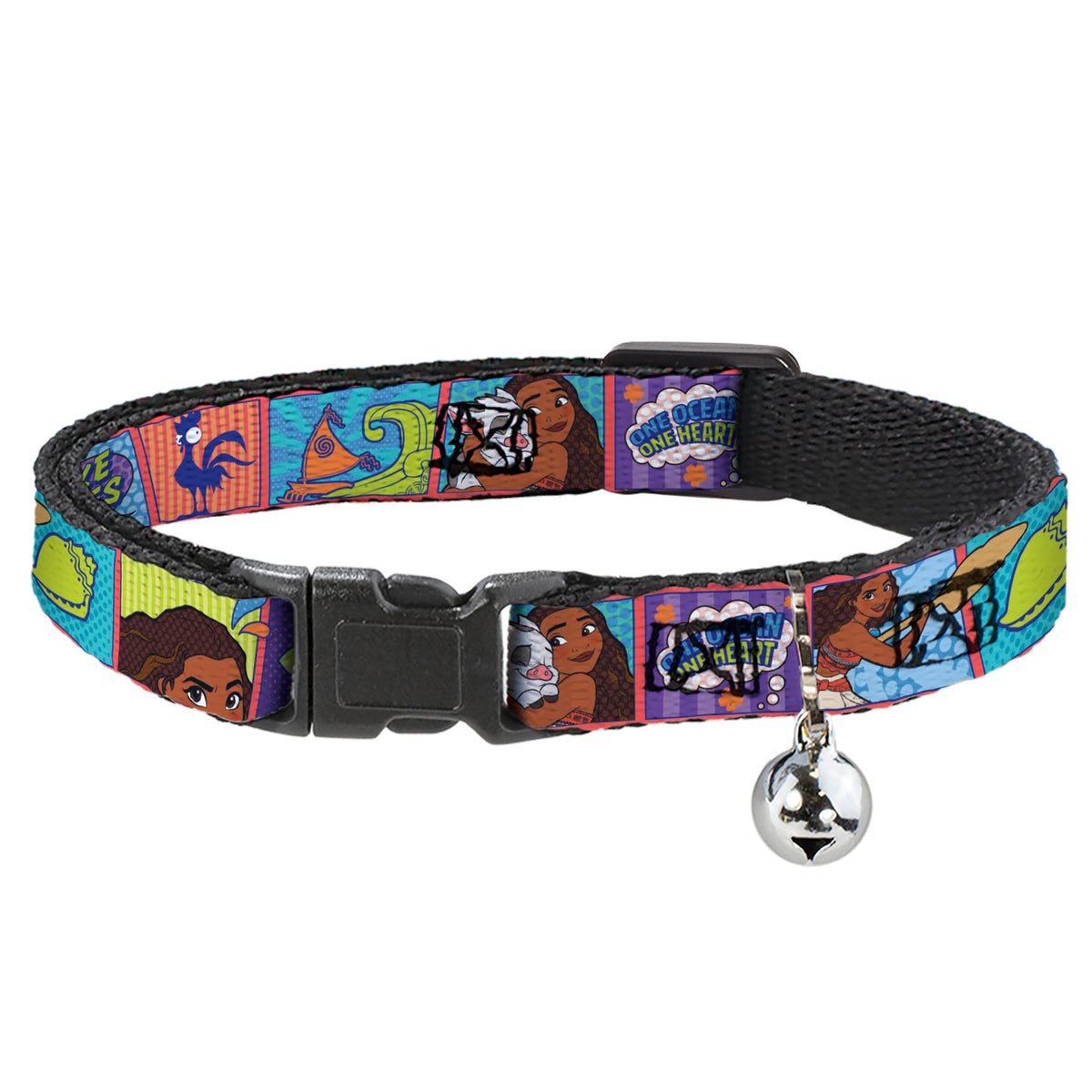Breakaway Cat Collar with Bell - Moana MAKE WAVES Scene Blocks Blues/Orange Cat Collars Breakaway Side Release Disney