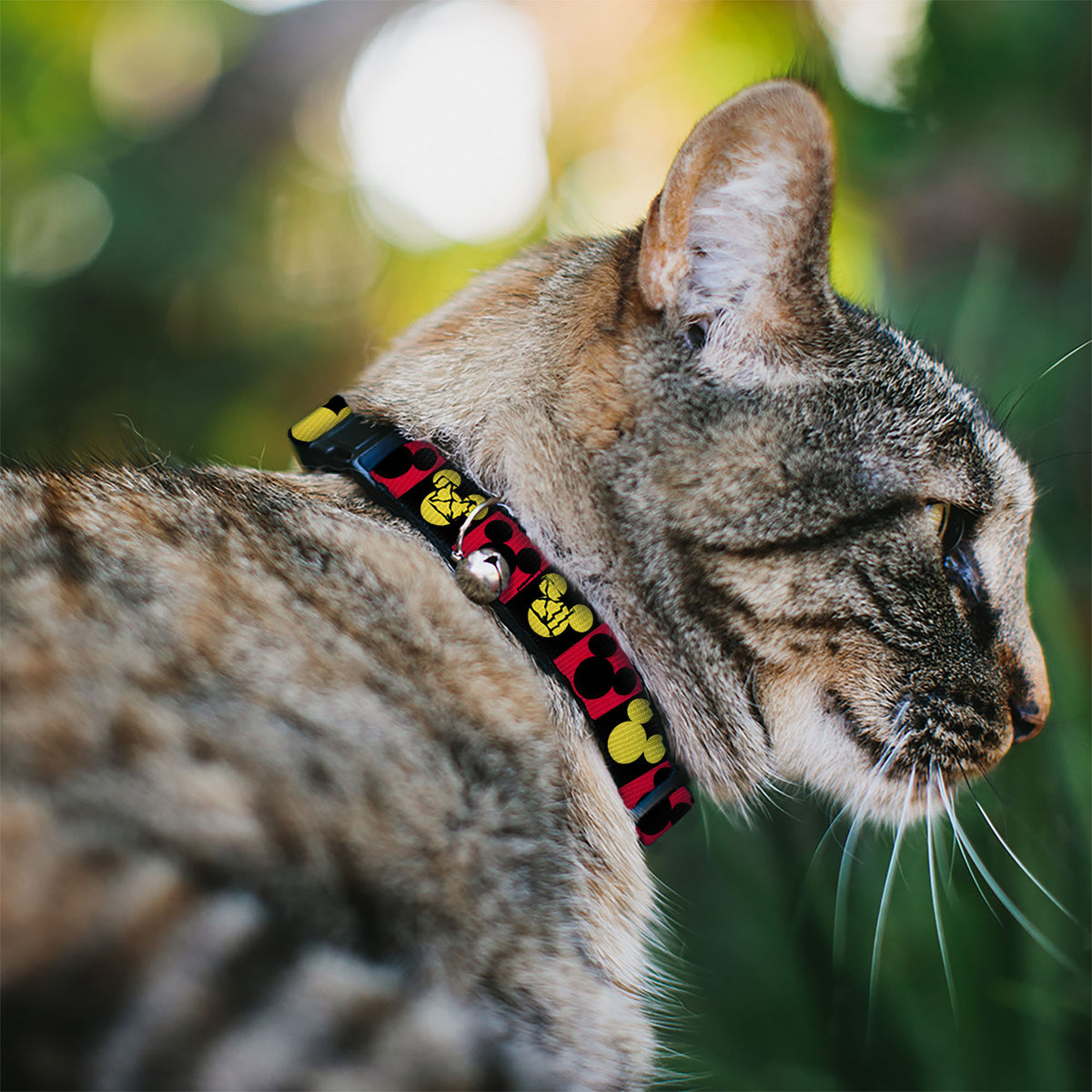 Breakaway Cat Collar with Bell - Mickey Mouse Ears Icon Blocks Red/Black/Yellow Cat Collars Breakaway Side Release Disney