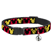 Breakaway Cat Collar with Bell - Mickey Mouse Ears Icon Blocks Red/Black/Yellow Cat Collars Breakaway Side Release Disney