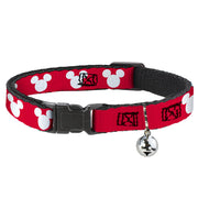Breakaway Cat Collar with Bell - Mickey Mouse Ears Icon Red/White Cat Collars Breakaway Side Release Disney
