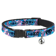 Breakaway Cat Collar with Bell - Lilo & Stitch Stitch Flip Expressions Close-Up Blues/Pinks Cat Collars Breakaway Side Release Disney