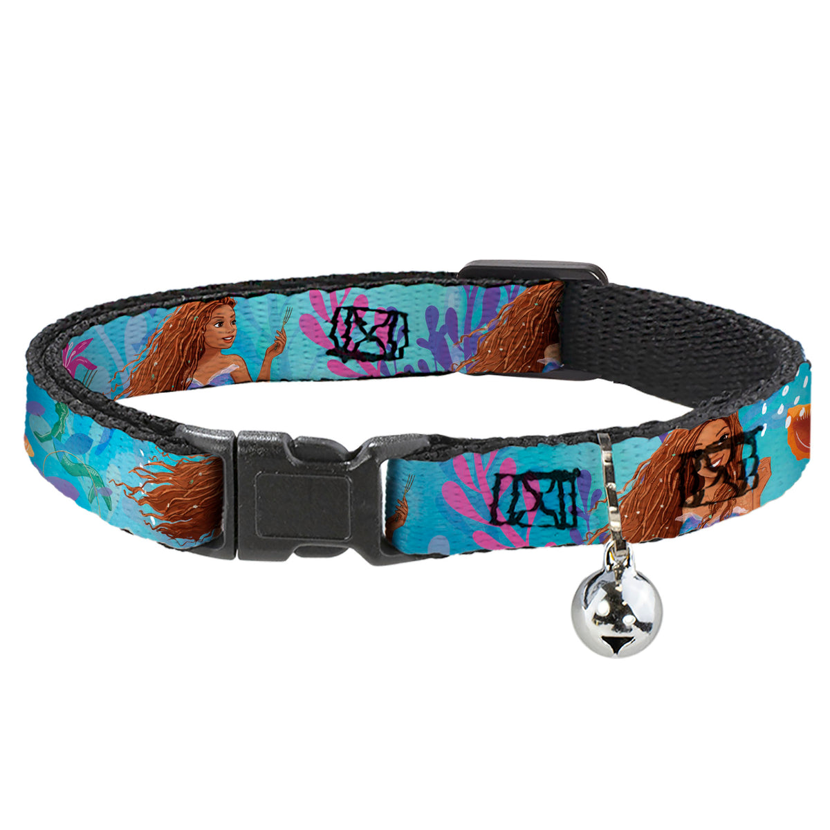Breakaway Cat Collar with Bell - The Little Mermaid Live Action Ariel Under the Sea Poses Blues Cat Collars Breakaway Side Release Disney