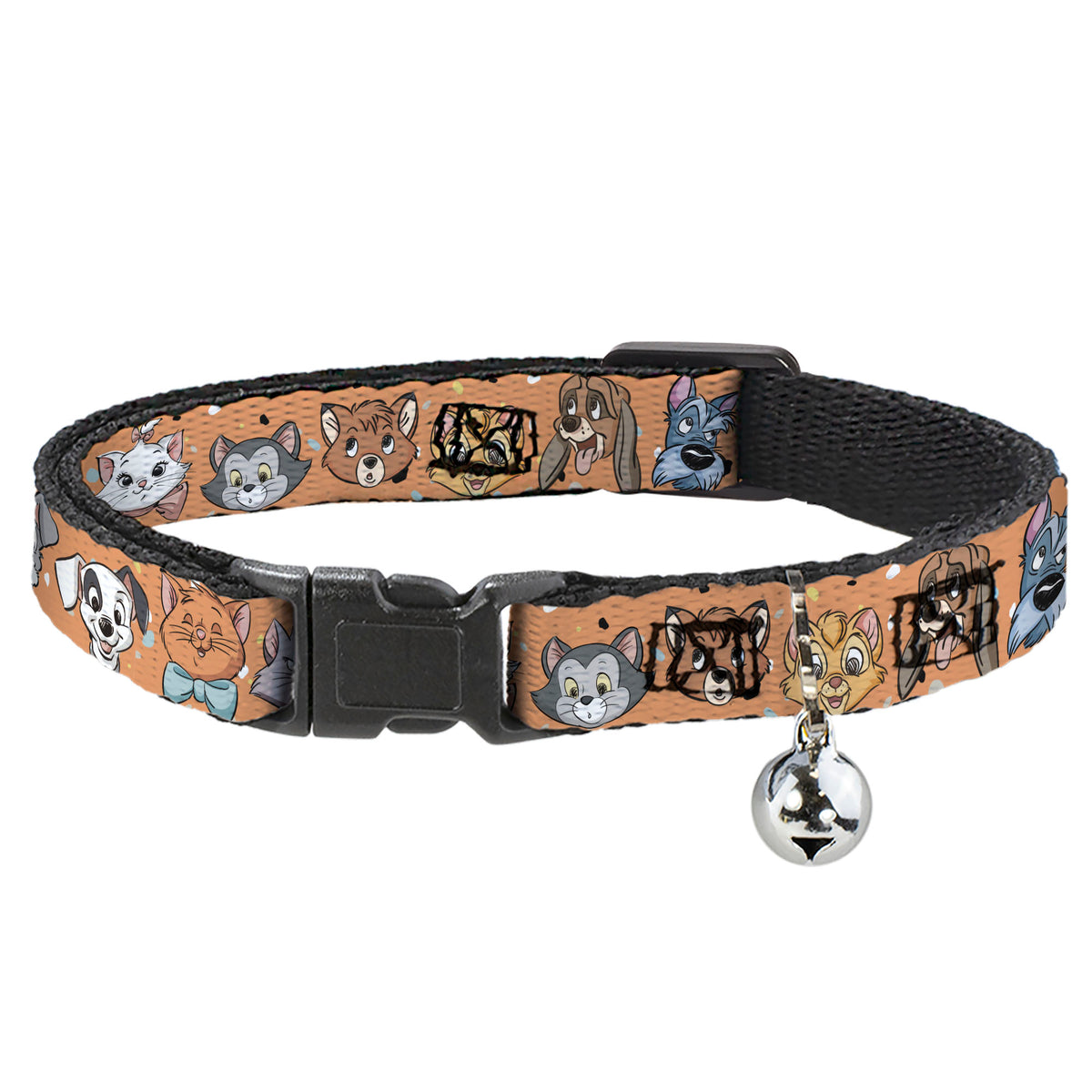 Breakaway Cat Collar with Bell - Disney Cats and Dogs Faces Orange Cat Collars Breakaway Side Release Disney