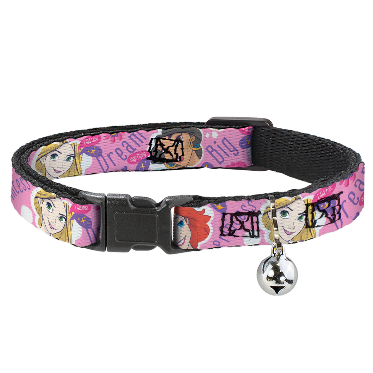 Breakaway Cat Collar with Bell - Disney DREAM BIG PRINCESS Faces Pinks/Purples Cat Collars Breakaway Side Release Disney