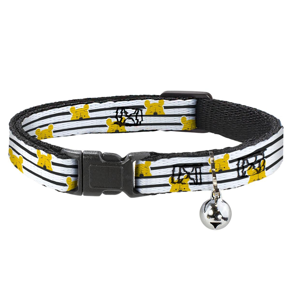 Breakaway Cat Collar with Bell - Winnie the Pooh Peeking Poses Stripe White/Black Cat Collars Breakaway Side Release Disney