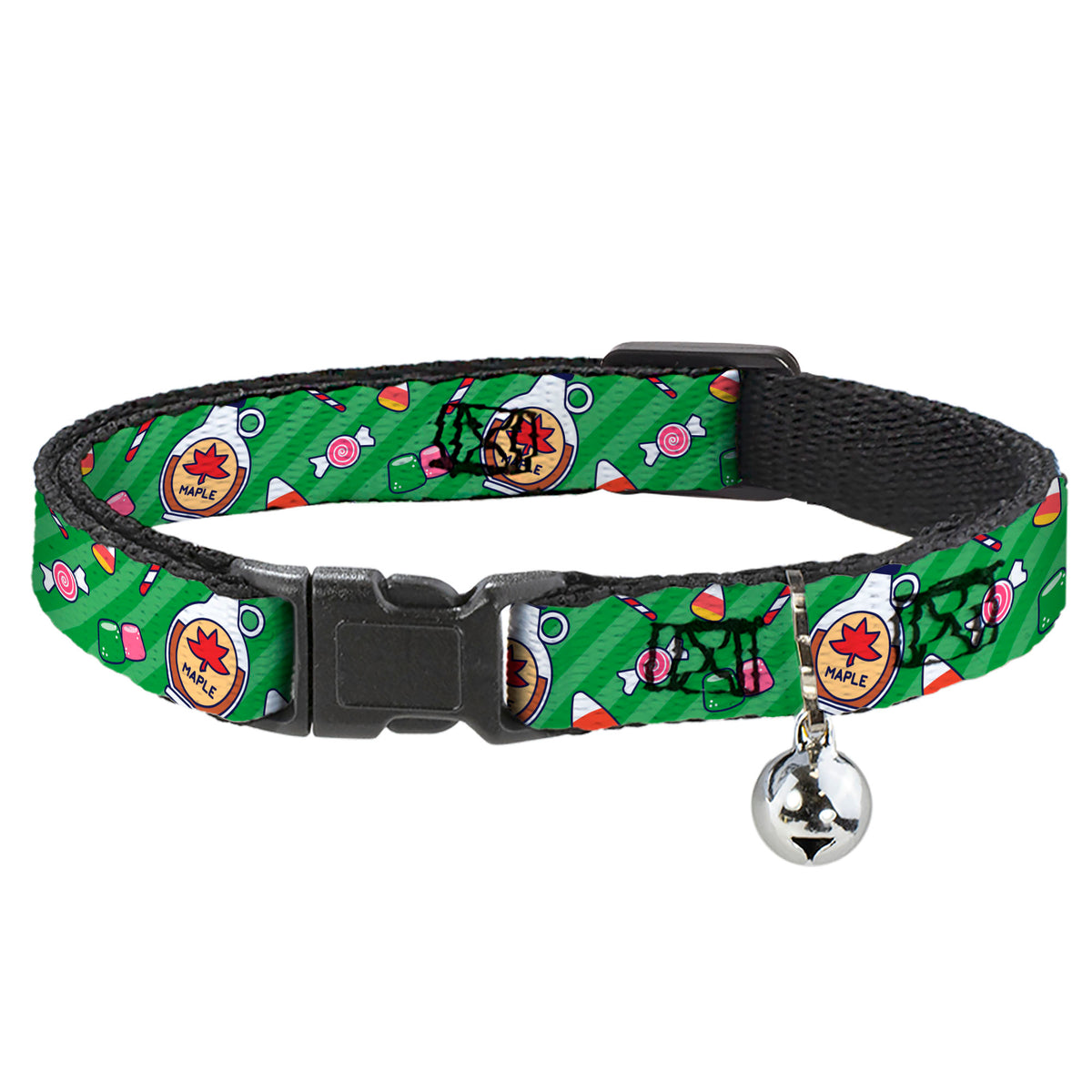 Breakaway Cat Collar with Bell - Elf Sweets Icons Scattered Stripe Greens Cat Collars Breakaway Side Release Elf