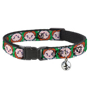 Breakaway Cat Collar with Bell - Elf Chibi Buddy Face Flip Stripe Greens Cat Collars Breakaway Side Release Elf