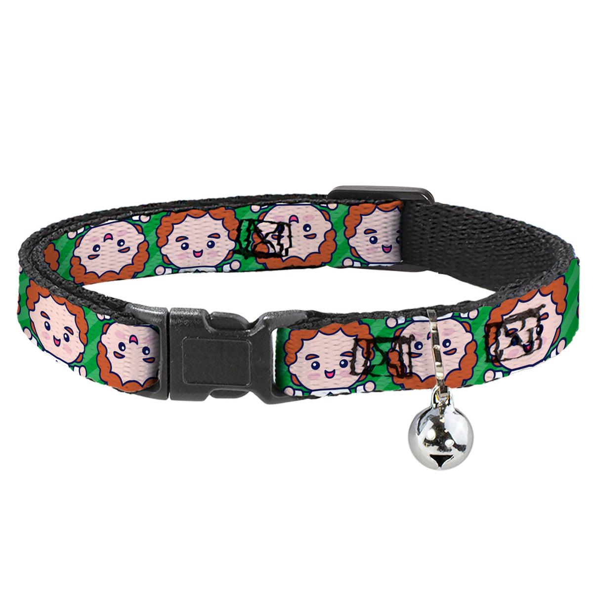 Breakaway Cat Collar with Bell - Elf Chibi Buddy Face Flip Stripe Greens Cat Collars Breakaway Side Release Elf