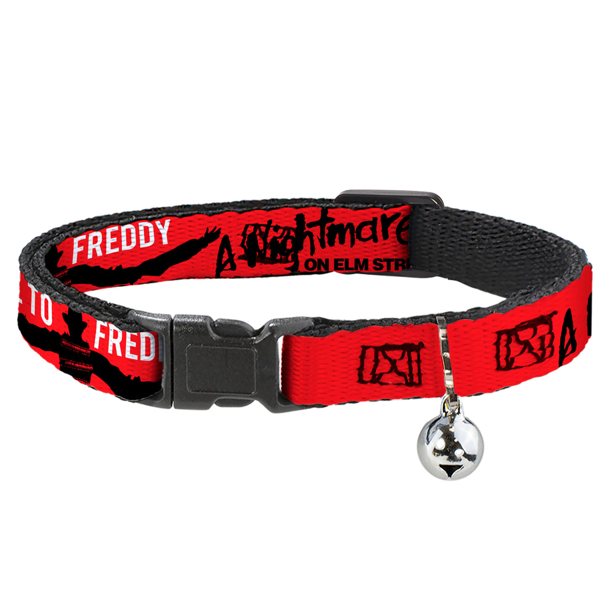 Breakaway Cat Collar with Bell - A NIGHTMARE ON ELM ST COME TO FREDDY Long Arms Silhouette Red/Black Cat Collars Breakaway Side Release A Nightmare on Elm Street