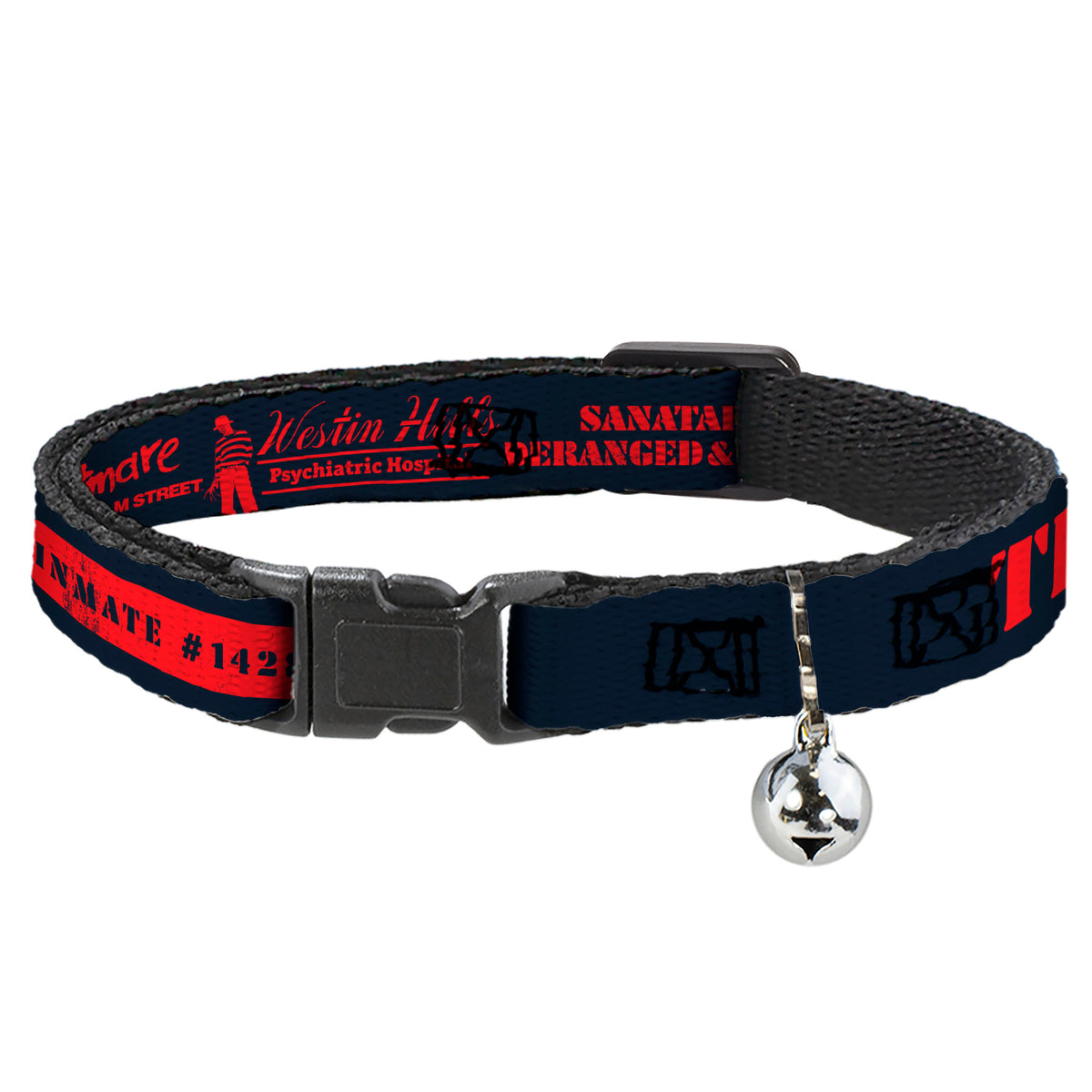 Breakaway Cat Collar with Bell - A Nightmare on Elm Street Asylum Icons Collage Black/Red Cat Collars Breakaway Side Release A Nightmare on Elm Street