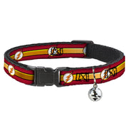 Cat Collar Breakaway - The Flash Logo Stripe Burgundy Gold Cat Collars Breakaway Side Release DC Comics