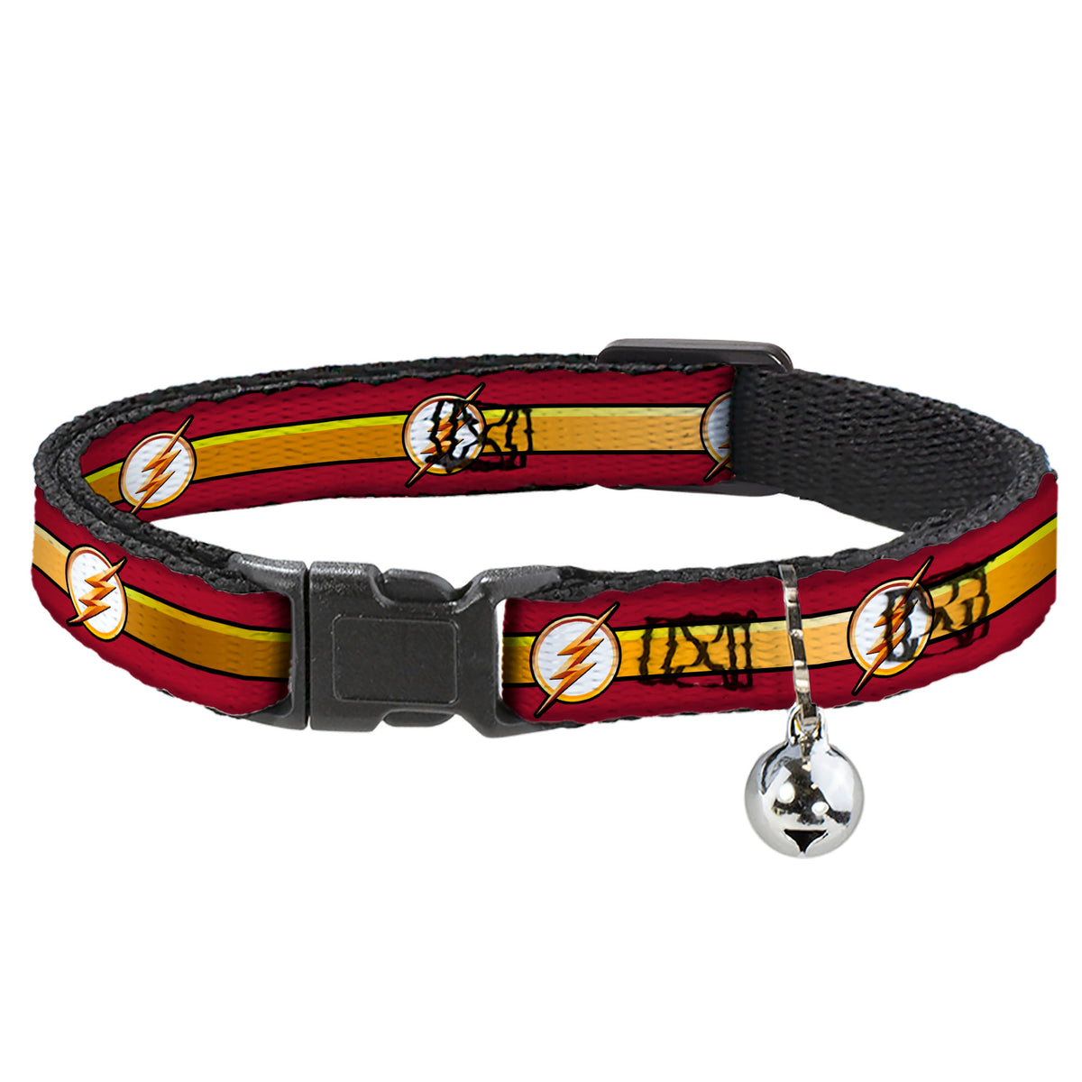Cat Collar Breakaway - The Flash Logo Stripe Burgundy Gold Cat Collars Breakaway Side Release DC Comics