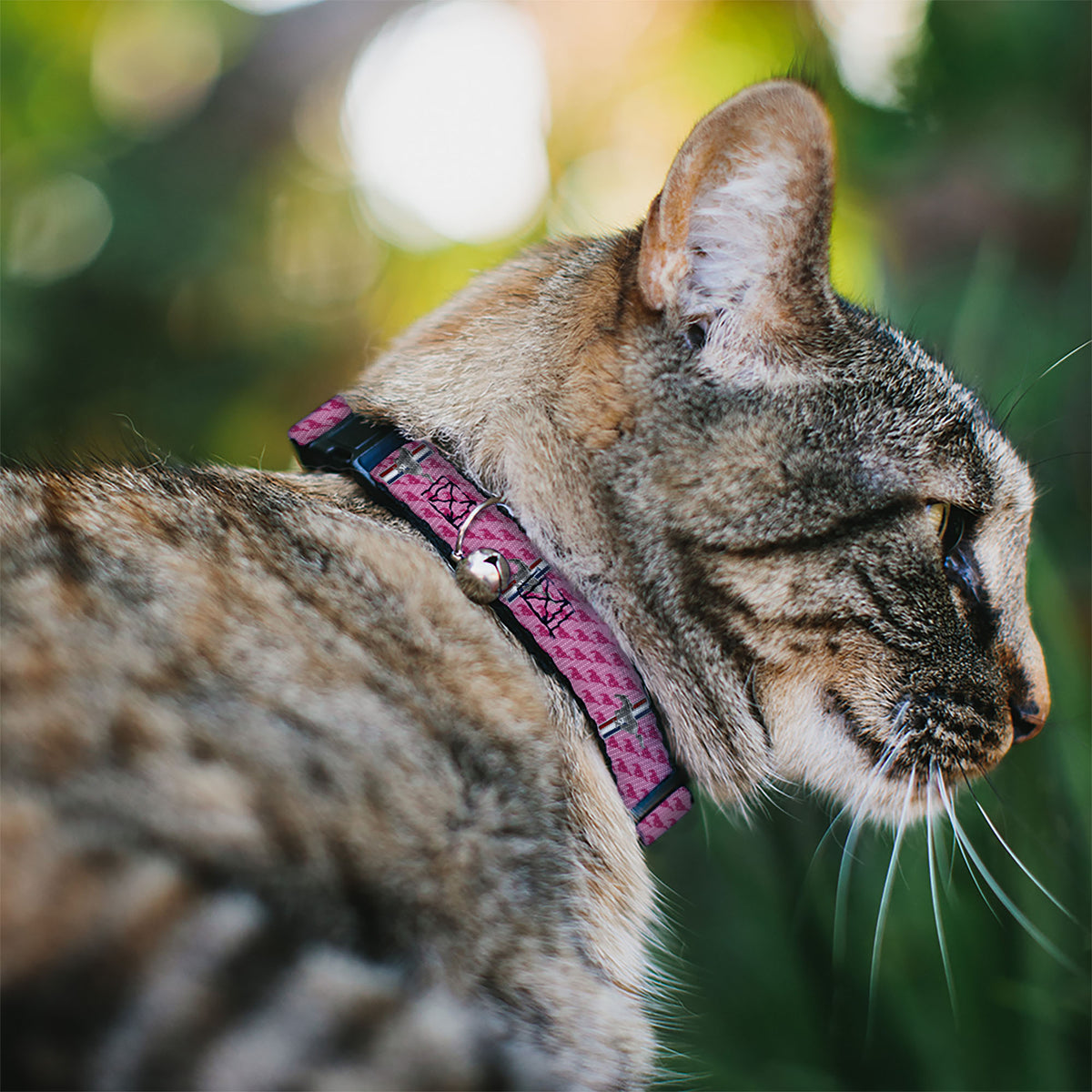Cat Collar Breakaway - Ford Mustang w Bars w Text PINK LOGO REPEAT Cat Collars Breakaway Side Release Ford