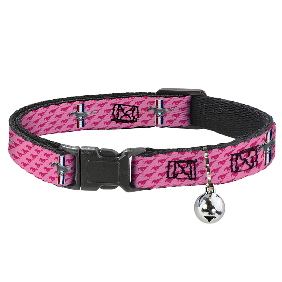 Cat Collar Breakaway - Ford Mustang w Bars w Text PINK LOGO REPEAT Cat Collars Breakaway Side Release Ford