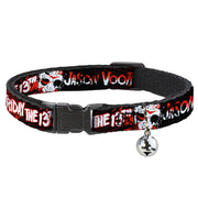 Breakaway Cat Collar with Bell - FRIDAY THE 13TH JASON VOORHIES Mask Text Black/Red/White Cat Collars Breakaway Side Release Friday the 13th