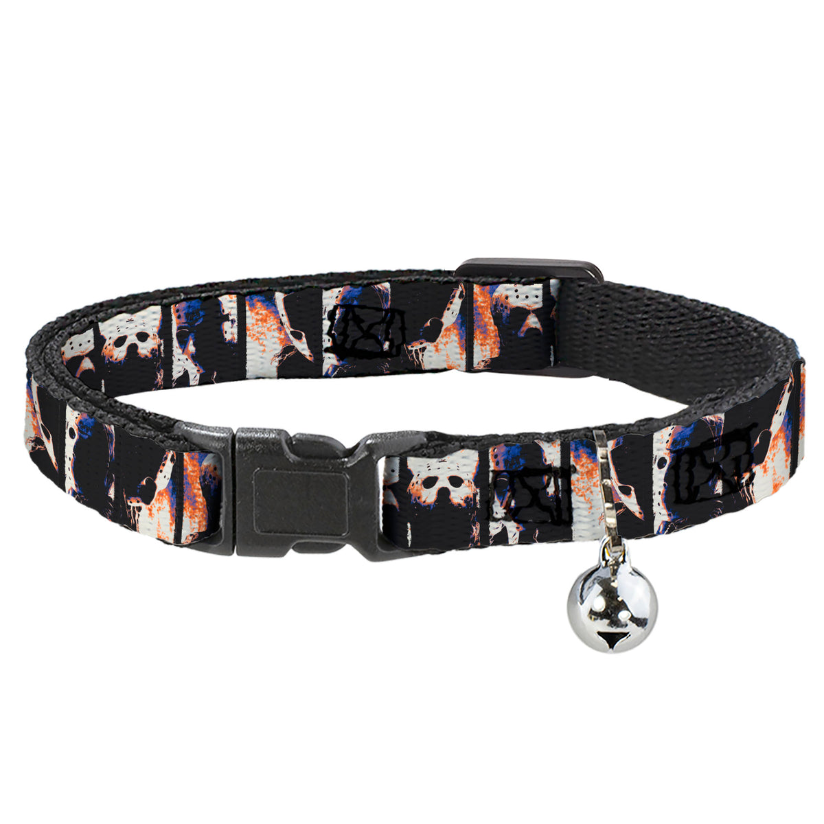 Breakaway Cat Collar with Bell - Friday the 13th Jason Hockey Mask Pose Blocks Cat Collars Breakaway Side Release Friday the 13th