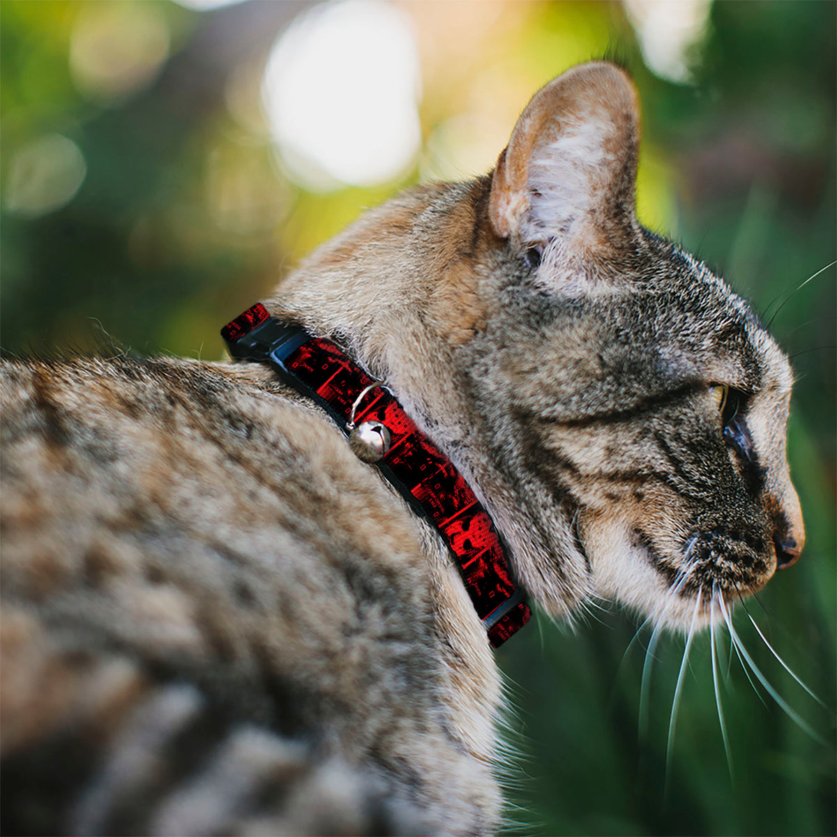 Breakaway Cat Collar with Bell - Friday the 13th Jason Hockey Mask Camp Crystal Lake Blocks Black/Reds Cat Collars Breakaway Side Release Friday the 13th