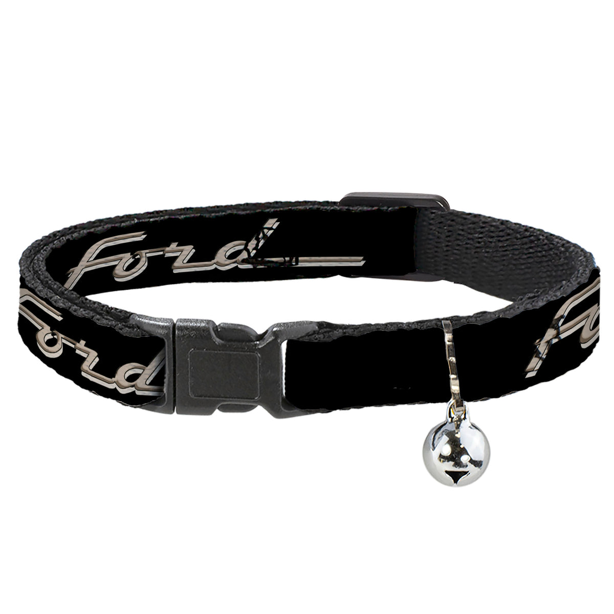 Breakaway Cat Collar with Bell - FORD F-100 Script Black/Tan-Gray Cat Collars Breakaway Side Release Ford