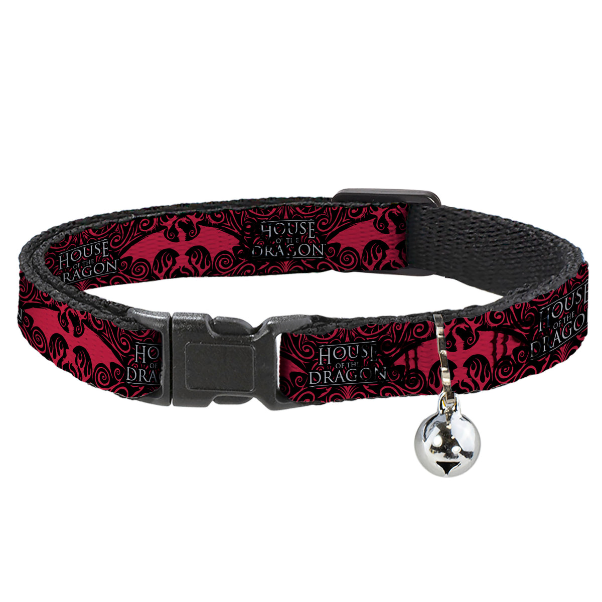 Cat Collar Breakaway with Bell - HOUSE OF THE DRAGON Dragon Icon Black Red White Cat Collars Breakaway Side Release House of the Dragon