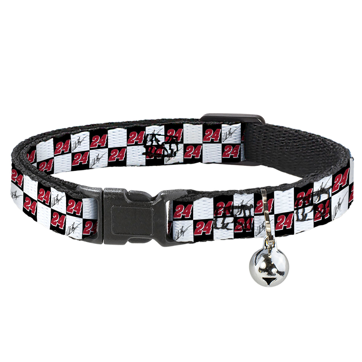 Breakaway Cat Collar with Bell - William Byron Autograph and #24 Checker Logo Black/White/Red Cat Collars Breakaway Side Release Hendrick Motorsports