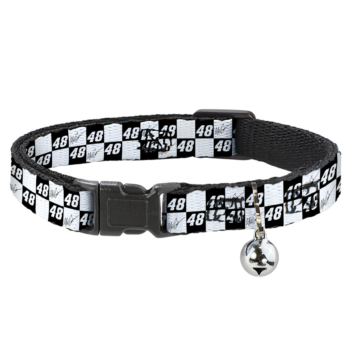 Breakaway Cat Collar with Bell - Alex Bowman Autograph and #48 Checker Logo Black/White Cat Collars Breakaway Side Release Hendrick Motorsports