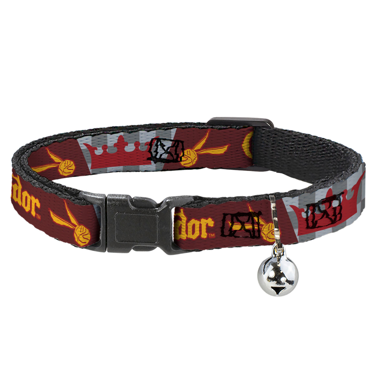 Breakaway Cat Collar with Bell - Harry Potter GRYFFINDOR/Quiditch Ball/Crown Burgundy Red/Golds/Grays Cat Collars Breakaway Side Release Harry Potter