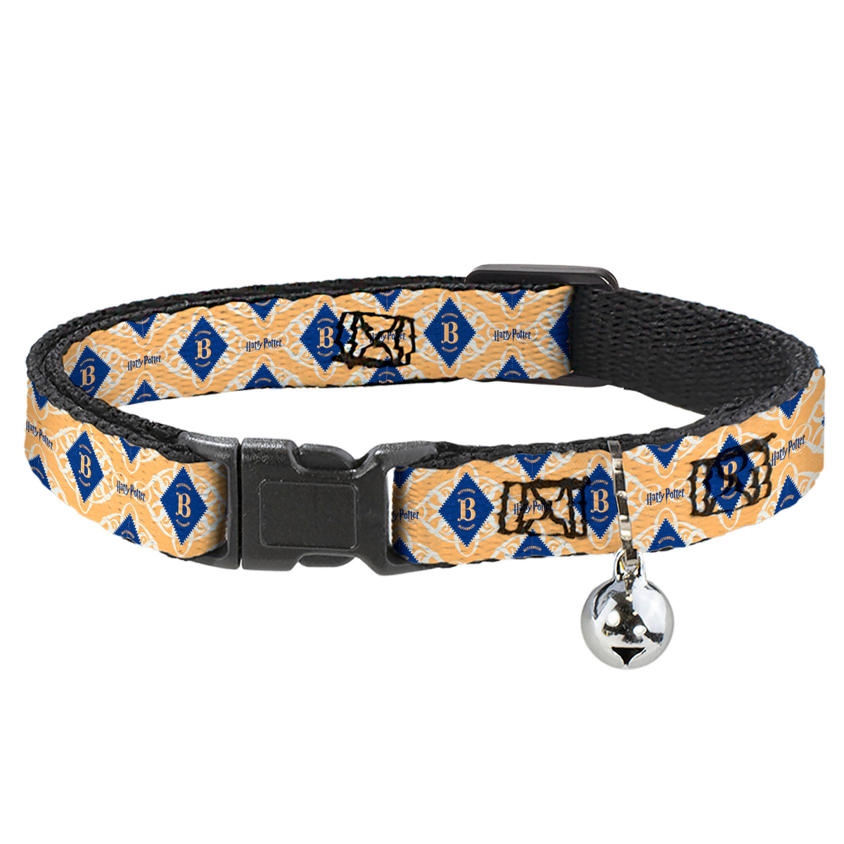 Breakaway Cat Collar with Bell - HARRY POTTER Butterbeer Diamond Logo White/Yellow/Blue Cat Collars Breakaway Side Release Harry Potter