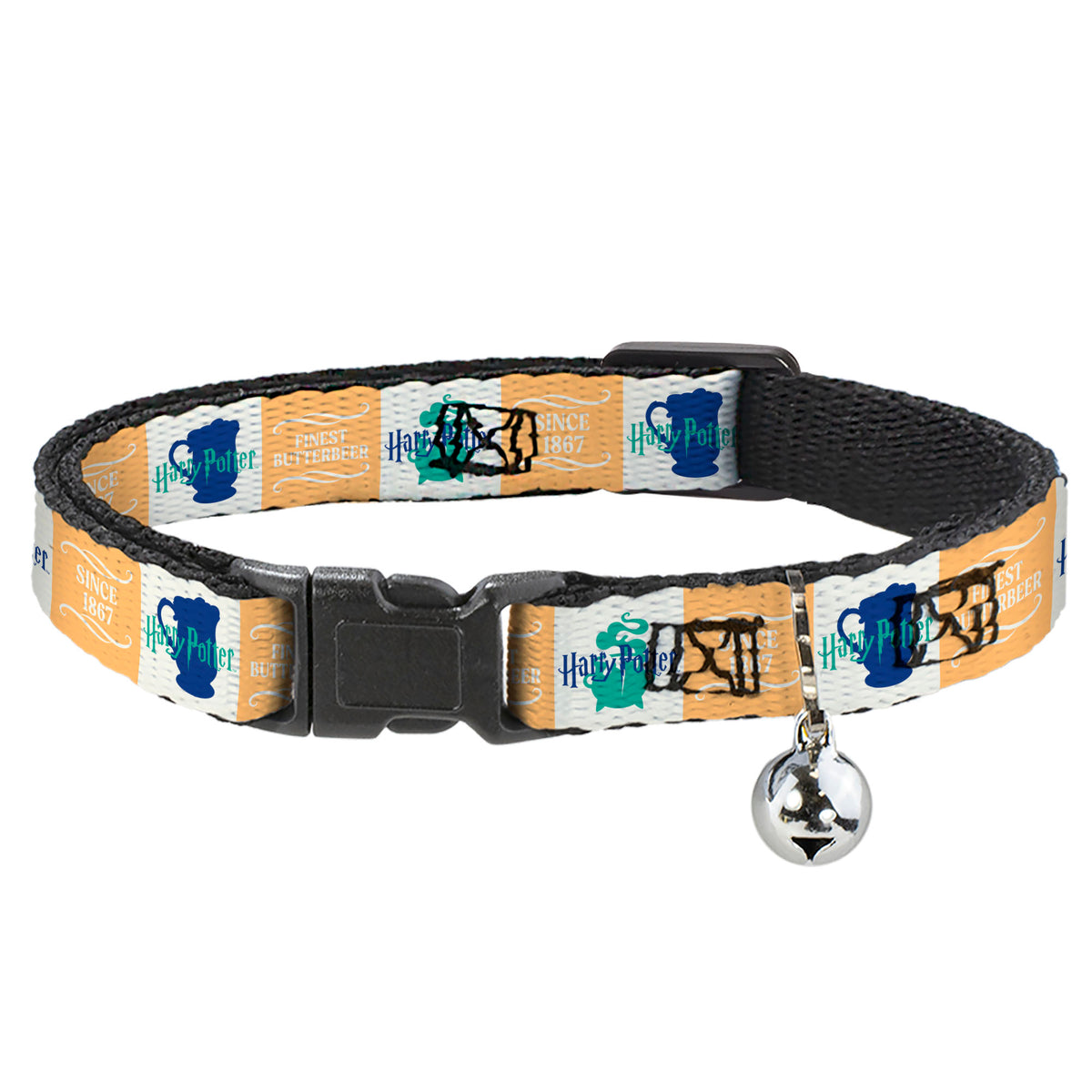 Breakaway Cat Collar with Bell - Harry Potter FINEST BUTTERBEER SINCE 1867 Icon Blocks Yellow/White/Blues Cat Collars Breakaway Side Release Harry Potter