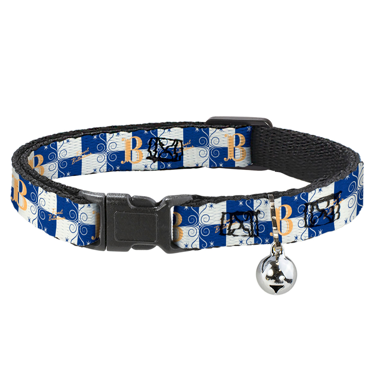 Breakaway Cat Collar with Bell - Harry Potter Butterbeer Logo Checker White/Blue/Yellow Cat Collars Breakaway Side Release Harry Potter