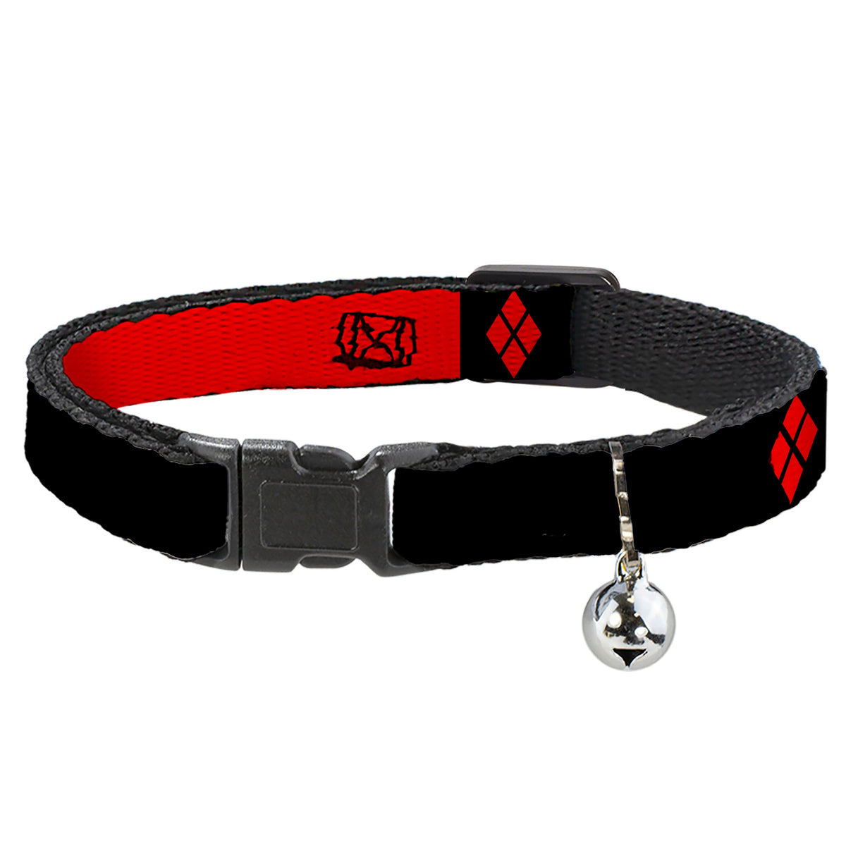 Cat Collar Breakaway - HARLEY QUINN Diamonds Black Red White Cat Collars Breakaway Side Release DC Comics