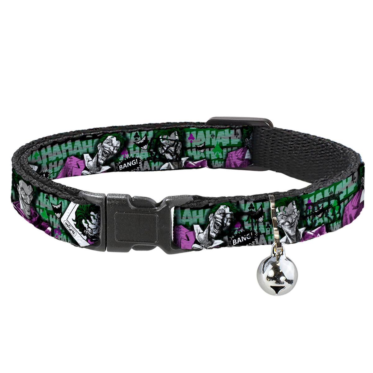 Cat Collar Breakaway - The Joker 4-Poses Joker Card HAHA Smile BANG! Grays Greens Purples Cat Collars Breakaway Side Release DC Comics