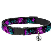 Cat Collar Breakaway - HARLEY QUINN Pow & Aiming Poses Joker Sketch Black Turquoise Fuchsia Cat Collars Breakaway Side Release DC Comics