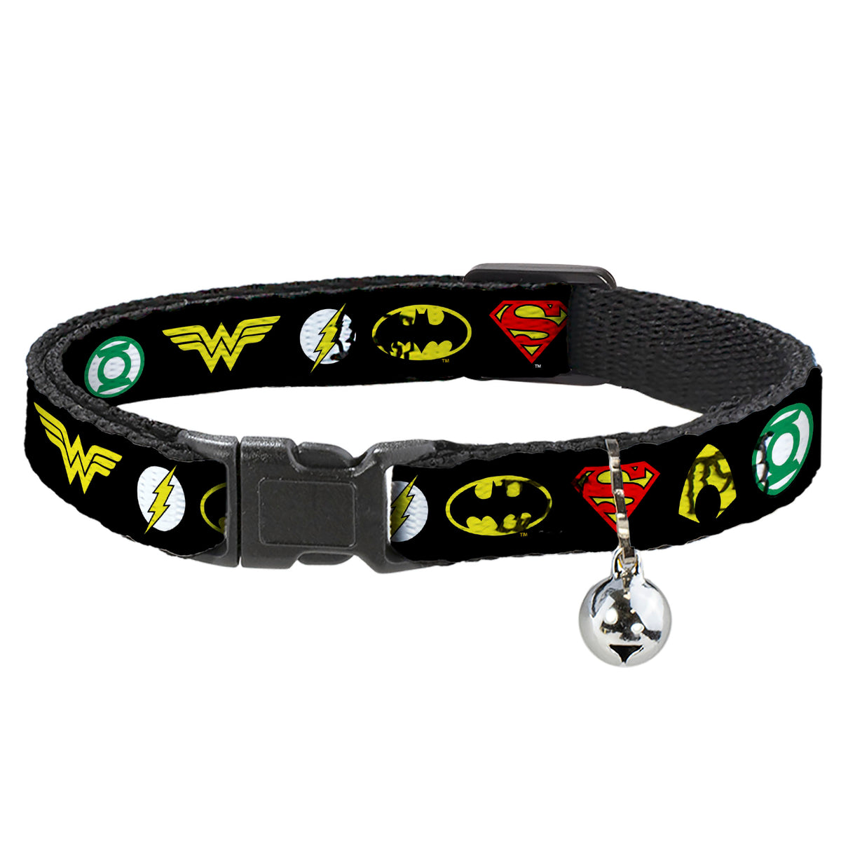 Cat Collar Breakaway - Justice League 6-Superhero Logos Black Cat Collars Breakaway Side Release DC Comics