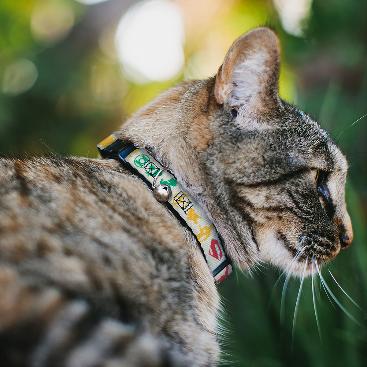 Cat Collar Breakaway with Bell - DC League of Super-Pets Superhero with Pets and Logos Silhouette White Multi Color Cat Collars Breakaway Side Release DC Comics