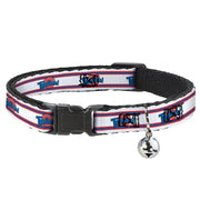 Cat Collar Breakaway with Bell - Space Jam TUNE SQUAD Logo Stripe White Red Blue - NARROW Fits 8.5-12" Cat Collars Breakaway Side Release Looney Tunes