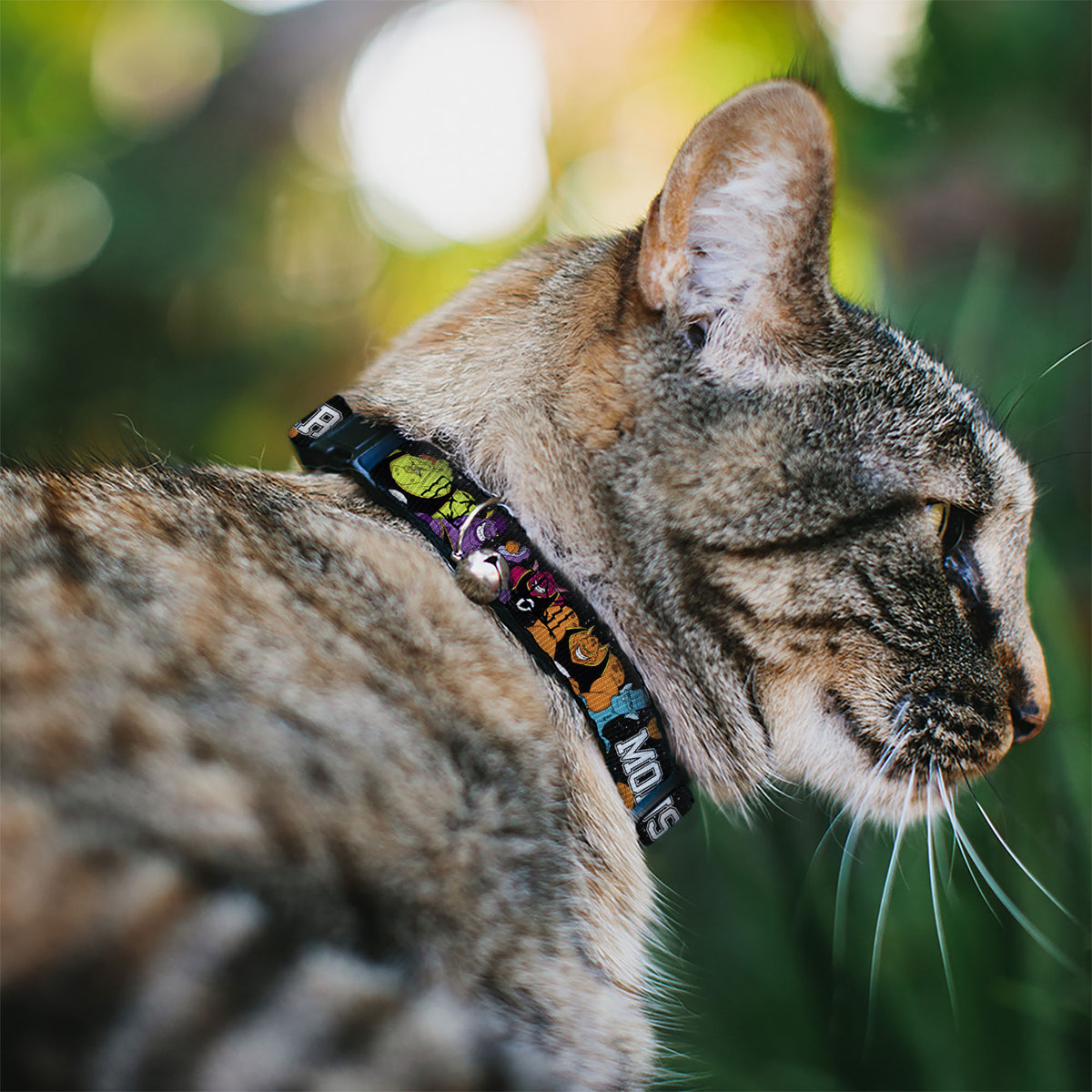 Cat Collar Breakaway with Bell - Space Jam MONSTARS 5-Player Group Pose Basketballs Galaxy Black White - NARROW Fits 8.5-12" Cat Collars Breakaway Side Release Looney Tunes