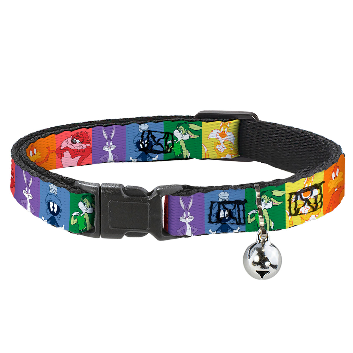 Cat Collar Breakaway with Bell - Looney Tunes 6-Character Pose Pride Blocks Multi Color Cat Collars Breakaway Side Release Looney Tunes