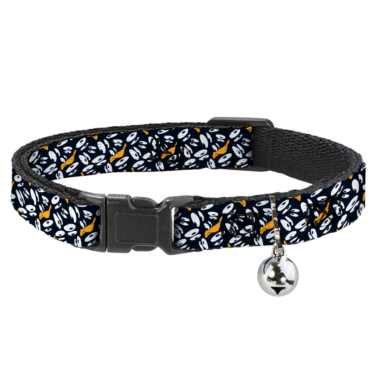 Breakaway Cat Collar with Bell - Daffy Duck Expression and Eyes Scattered Black/White Cat Collars Breakaway Side Release Looney Tunes