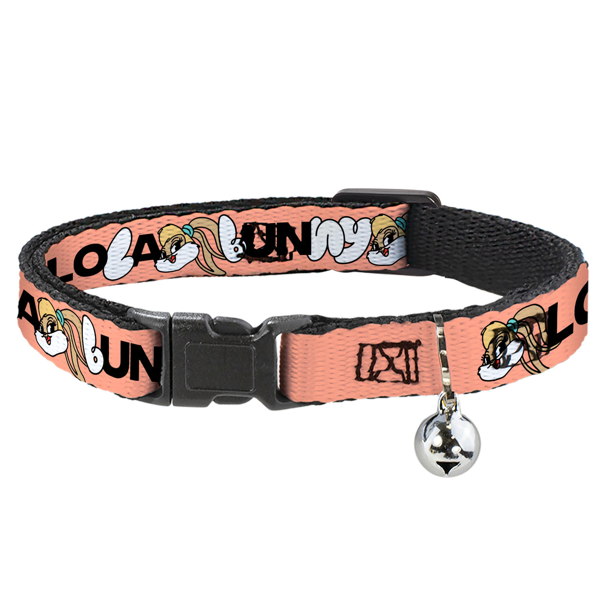 Breakaway Cat Collar with Bell - LOLA BUNNY Smiling Face Text Peach Cat Collars Breakaway Side Release Looney Tunes