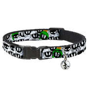 Cat Collar Breakaway - Marvin the Martian Expressions Stacked White Black Green Gold Cat Collars Breakaway Side Release Looney Tunes