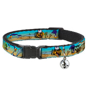Breakaway Cat Collar with Bell - Road Runner/Wile E. Coyote Scene1 Brown Fade Cat Collars Breakaway Side Release Looney Tunes